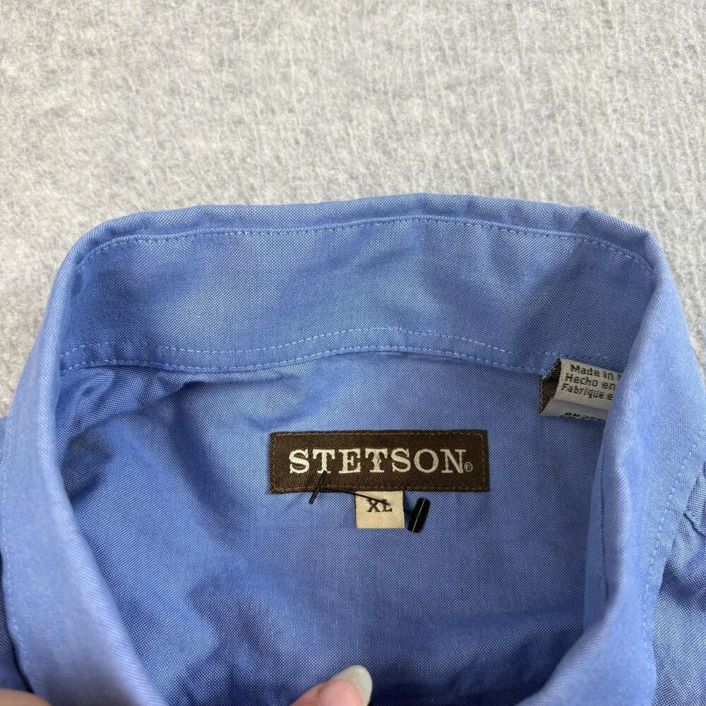 Stetson 71 Ranch Elko Nevada Shirt Mens Large Blue Button Ranch Western Rodeo
